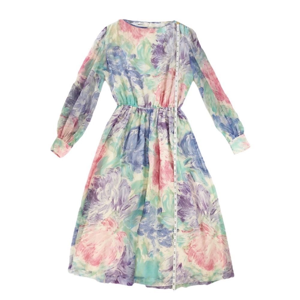 VNT 80’s Anne Crimmins For Umi Collection Silk Pastels Chiffon Dress size 8 - Picture 6 of 11